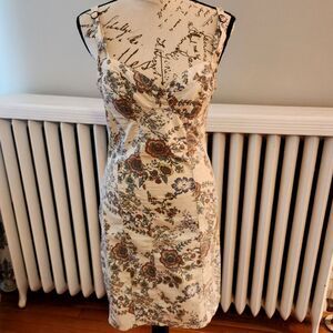 Vintage Guess Corset Back Bodycon Floral Midi Dress Y2K, Sz 2